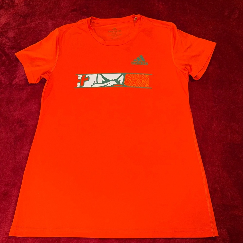 Adidas Creator Tee LADIES Medium Orange Graphic Performance Short Sleeve T-Shirt